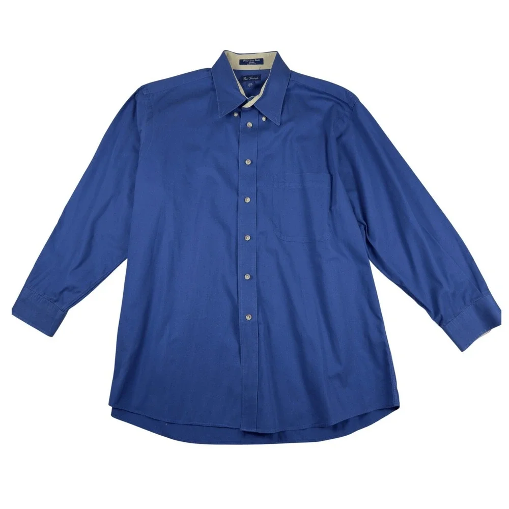 Paul Fredrick Mens Button Down Shirt Bundle 3 Pack Cotton Khaki Coral Blue L